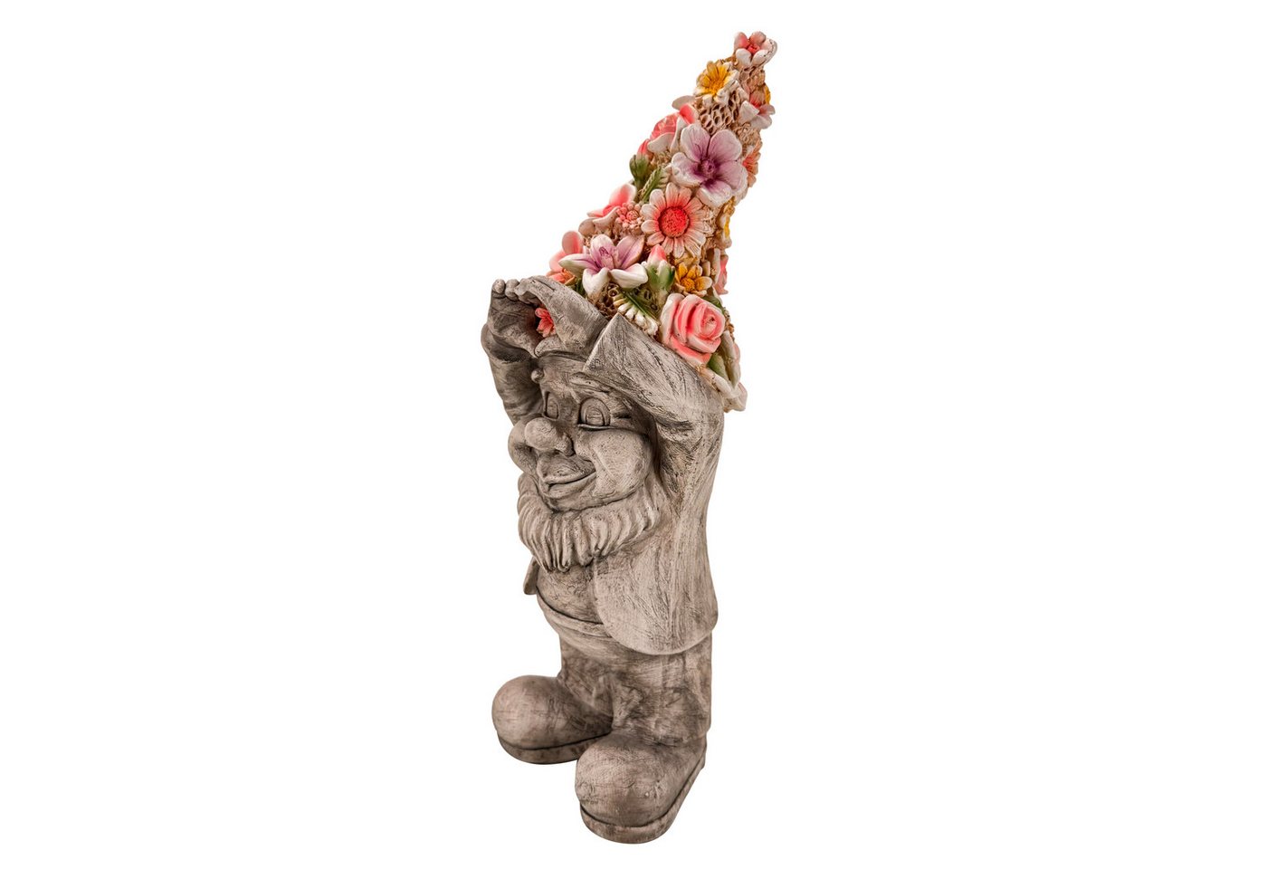 Online-Fuchs Gartenfigur für draußen - Gartenzwerg, Wichtel mit Blumenmütze - 39 cm groß, aus langlebigem Kunstharz gefertigt, wetterfest - Gartendeko Bild 2