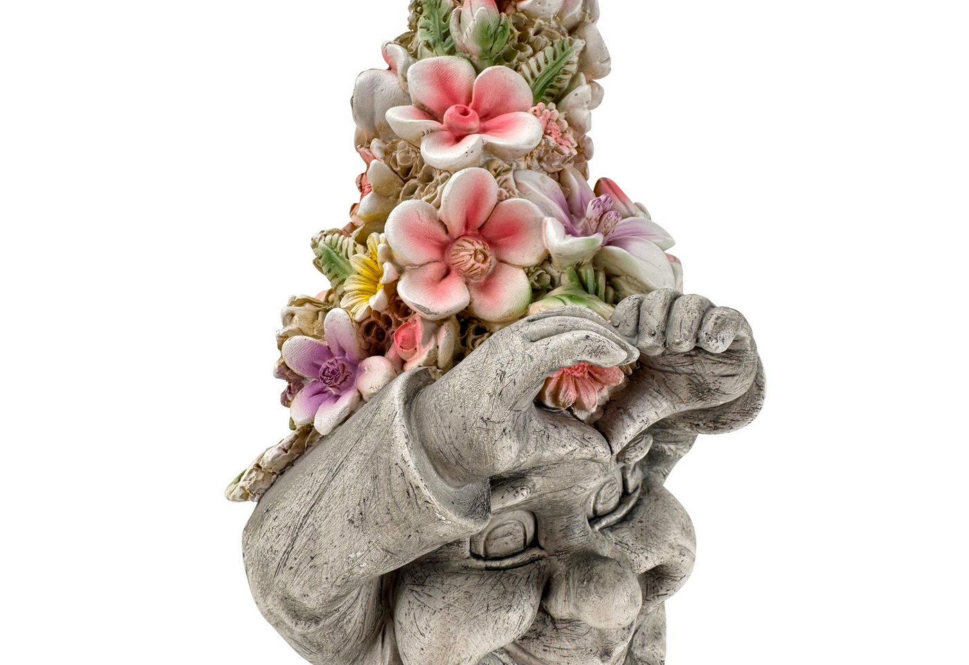 Online-Fuchs Gartenfigur für draußen - Gartenzwerg, Wichtel mit Blumenmütze - 39 cm groß, aus langlebigem Kunstharz gefertigt, wetterfest - Gartendeko Bild 3