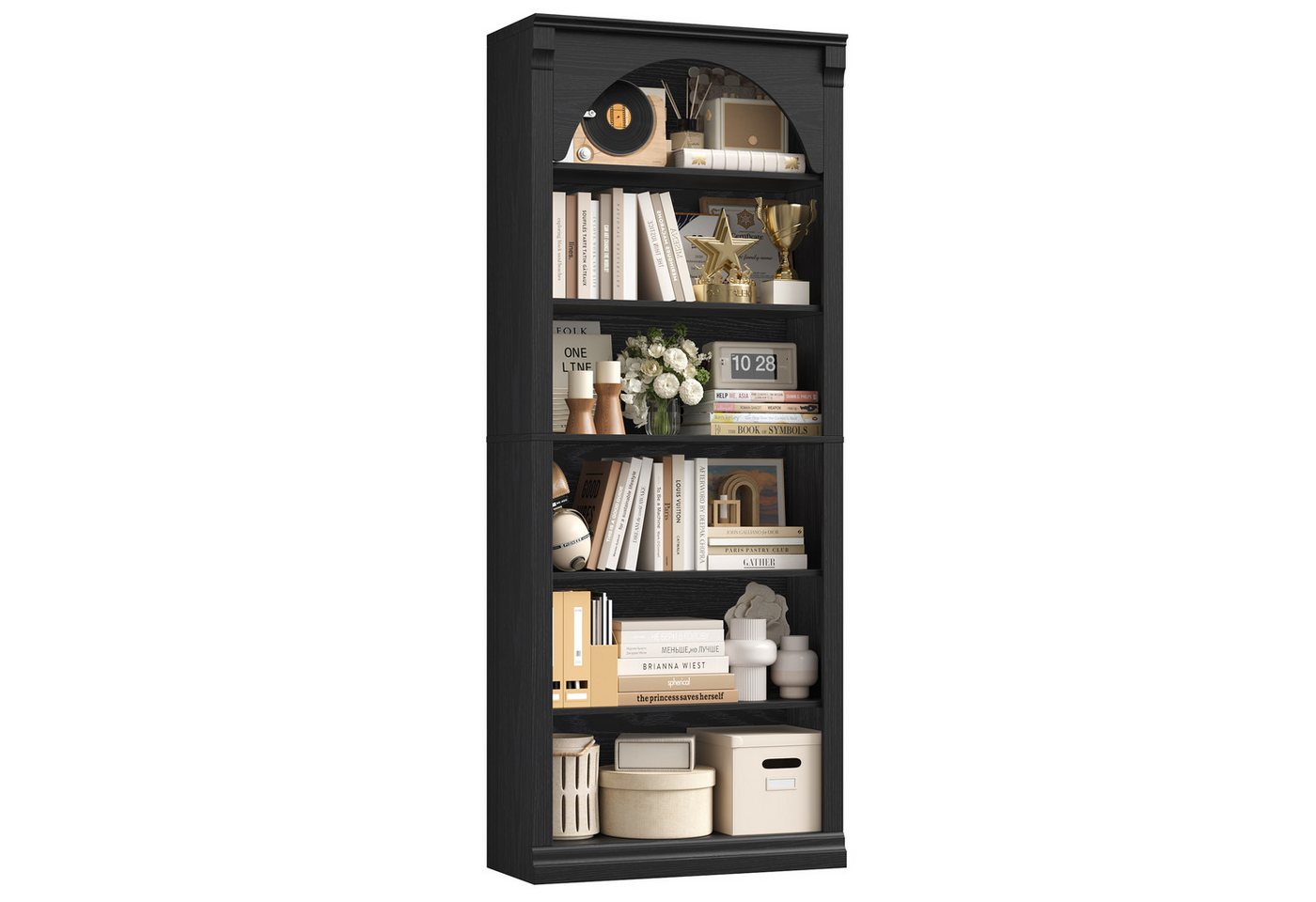 Homfa Bücherregal gewölbtes Bücherschrank, Standregal mit 6 Fächern 75x28x186cm Schwarz Bild 2