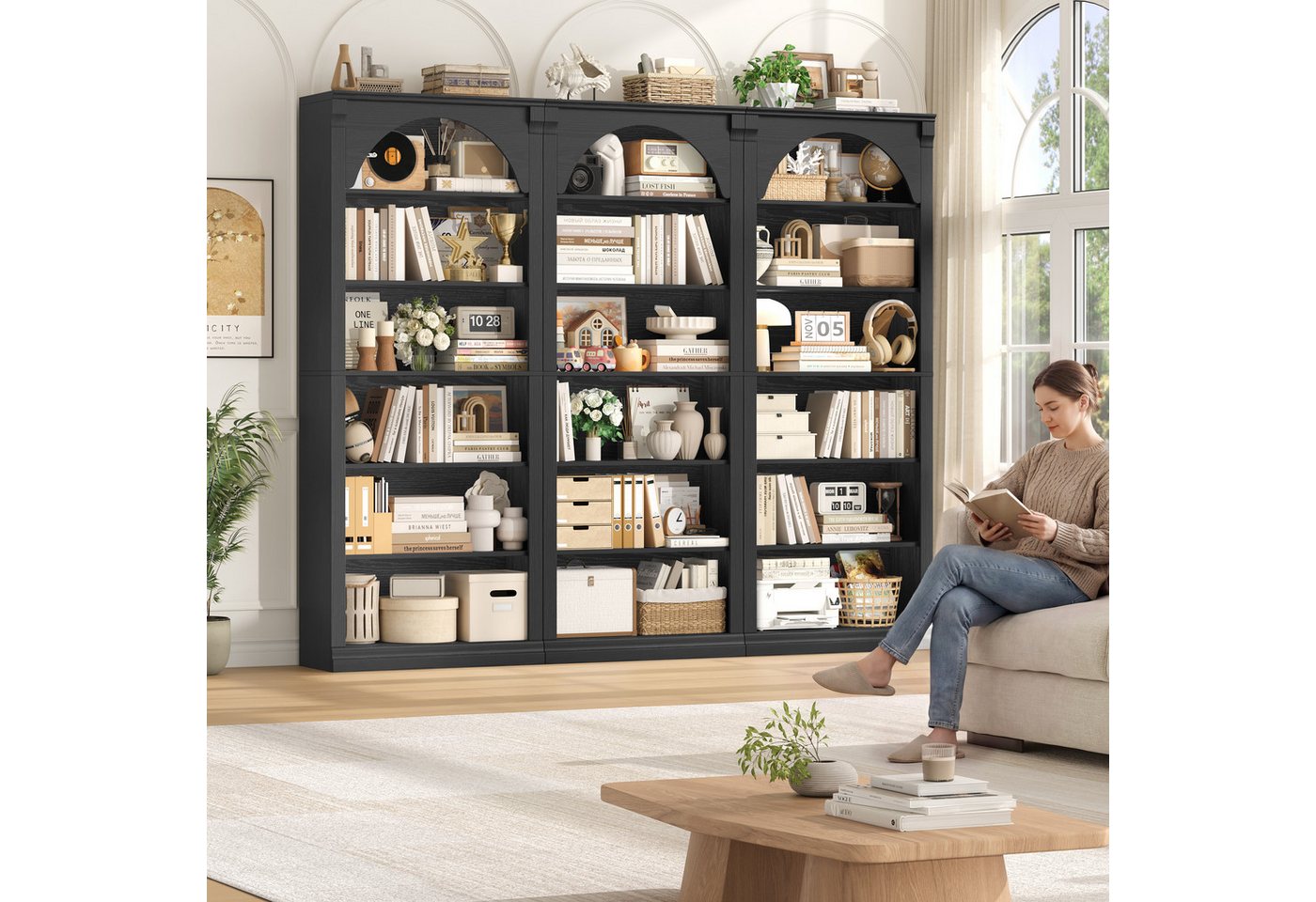 Homfa Bücherregal gewölbtes Bücherschrank, Standregal mit 6 Fächern 75x28x186cm Schwarz Bild 3