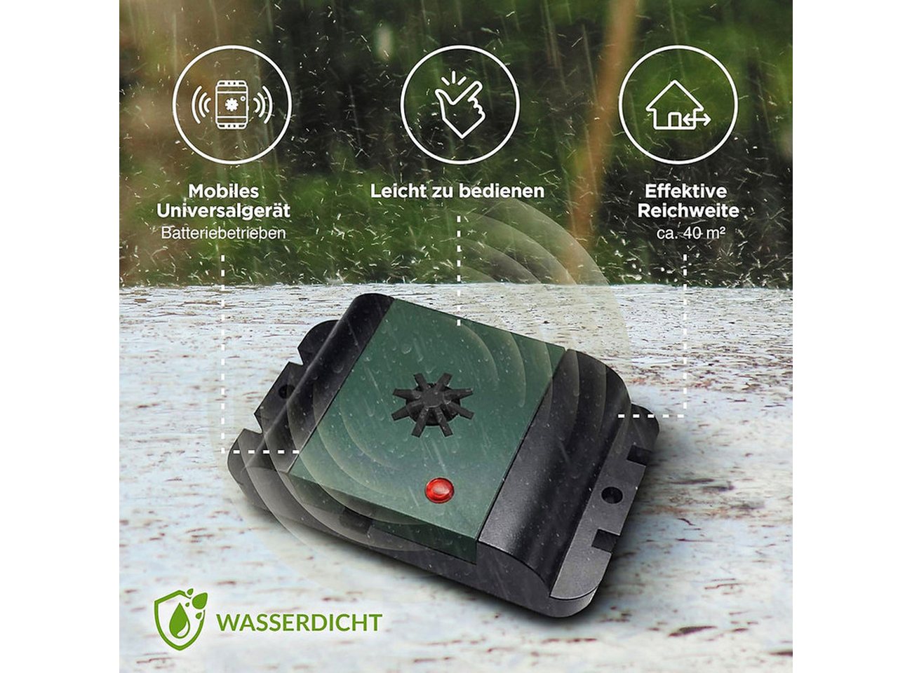 ISOTRONIC Ultraschall-Tierabwehr Mobiler Ultraschall Tauben- und Vogelvertreiber 40 m², 1-tlg., Erfassungsbereich von 40 m², kabellos & wetterfest Bild 4