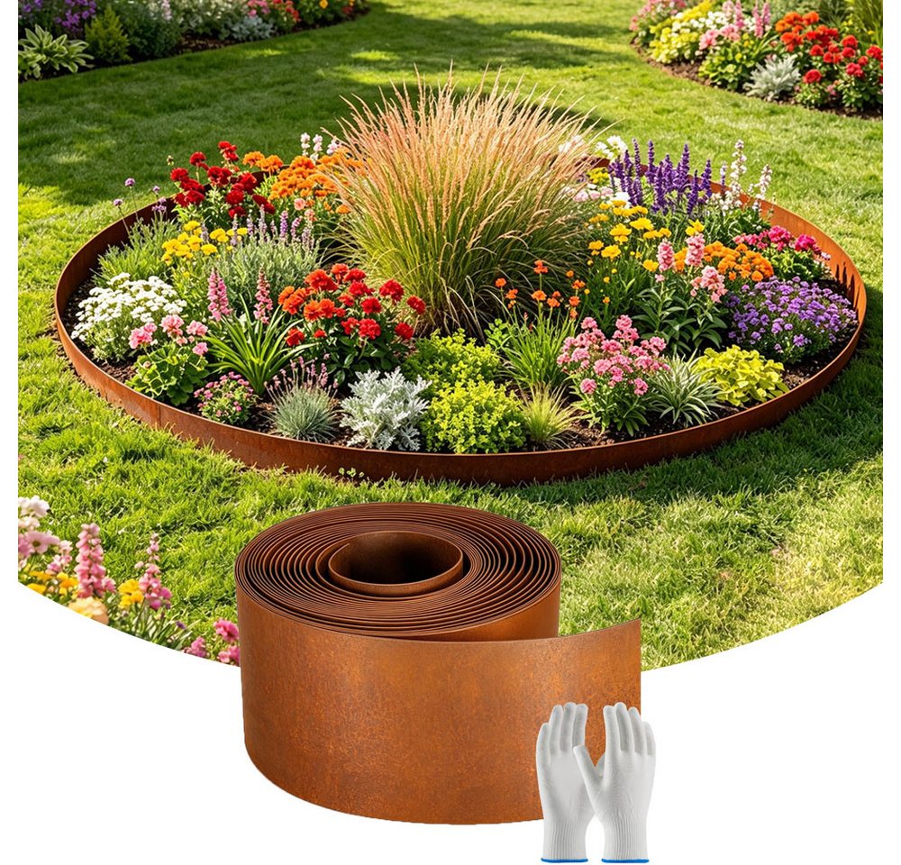 QUBEBU Beetumrandung 5M Rasenkante Metall Beetumrandung Flexible Mähkante Rasenbleche, Raseneinfassung metall Rasenbegrenzung Rasenschutzring, Geeignet für Blumenbeete, Baumscheiben oder Wege