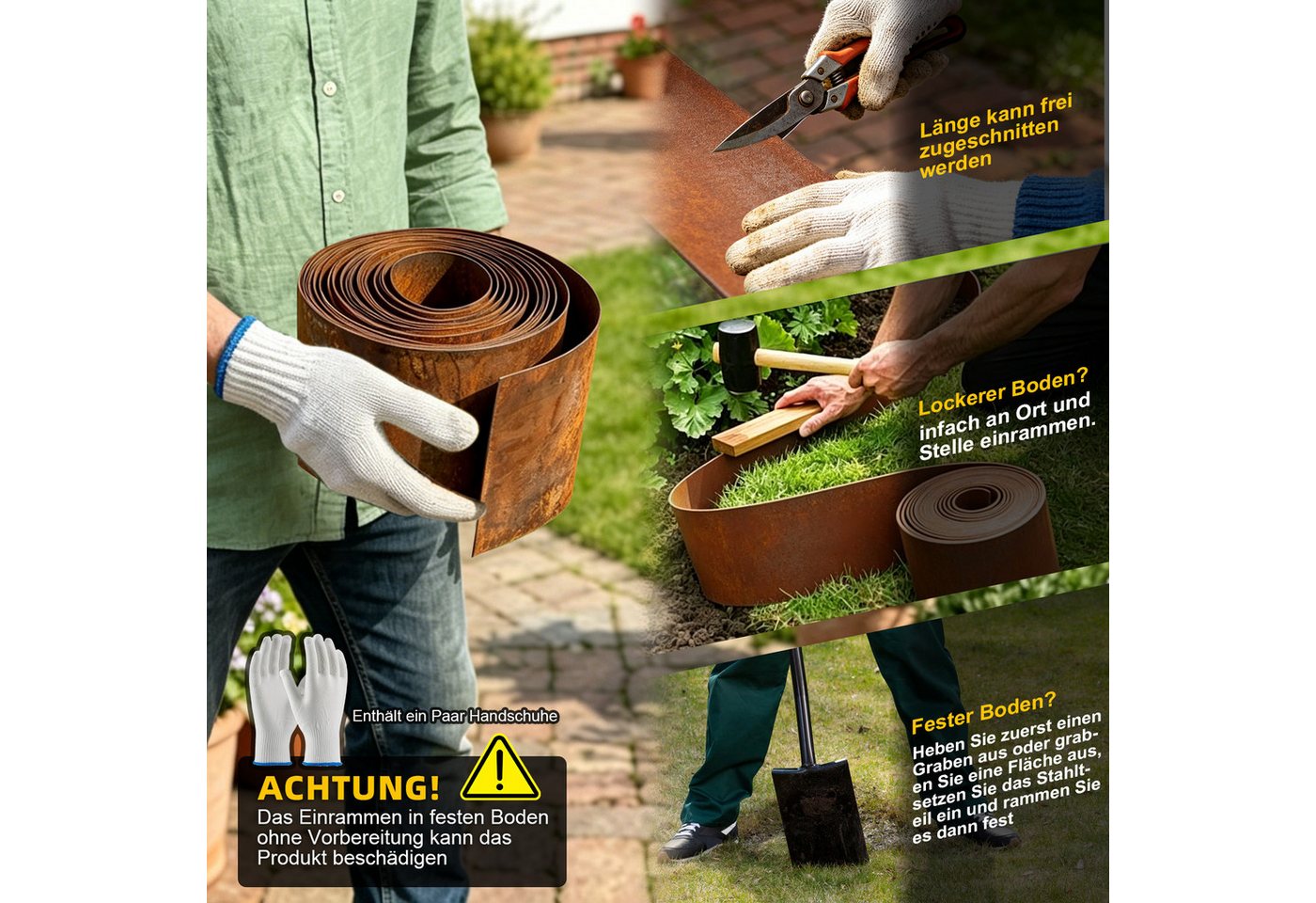 QUBEBU Beetumrandung 5M Rasenkante Metall Beetumrandung Flexible Mähkante Rasenbleche, Raseneinfassung metall Rasenbegrenzung Rasenschutzring, Geeignet für Blumenbeete, Baumscheiben oder Wege Bild 3