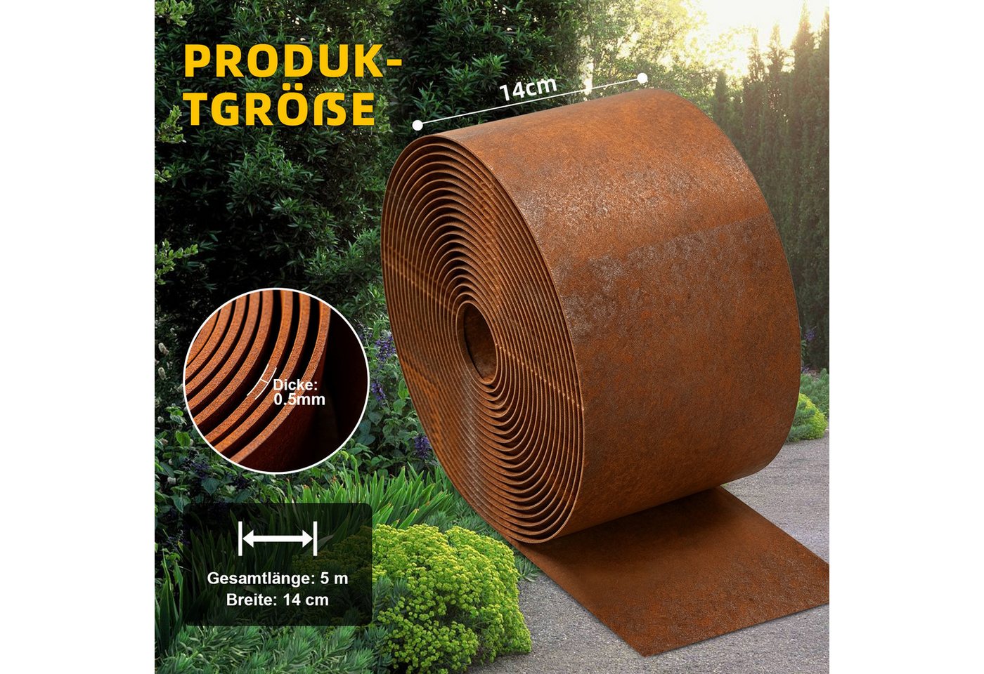 QUBEBU Beetumrandung 5M Rasenkante Metall Beetumrandung Flexible Mähkante Rasenbleche, Raseneinfassung metall Rasenbegrenzung Rasenschutzring, Geeignet für Blumenbeete, Baumscheiben oder Wege Bild 4