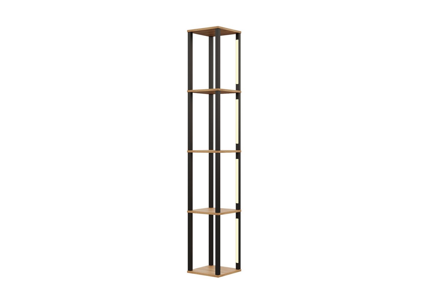 Flieks Bücherregal Standregal mit einstellbare LED-Beleuchtung, 4 Ebenen Eckregal, 1-tlg., Mehrzweckregal Lagerregal aus MDF, 4 Fächern, Naturholzfarbe&Schwarz Bild 4