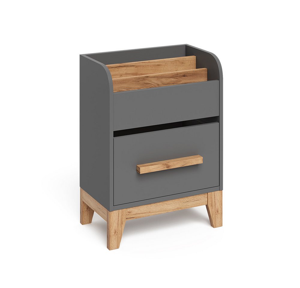 VitaliSpa® Bücherregal Malia, Grau/Artisan, 55 x 70 cm mit Schublade