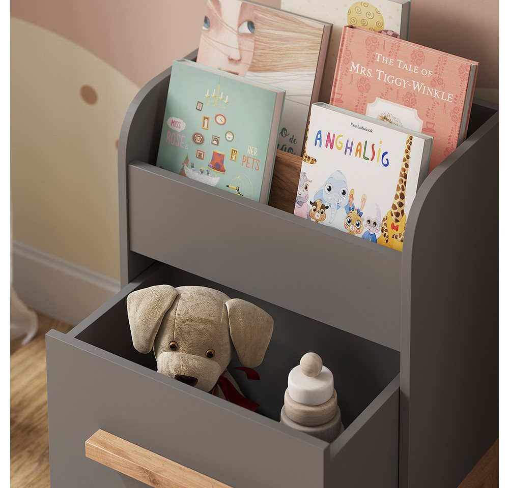 VitaliSpa® Bücherregal Malia, Grau/Artisan, 55 x 70 cm mit Schublade Bild 2