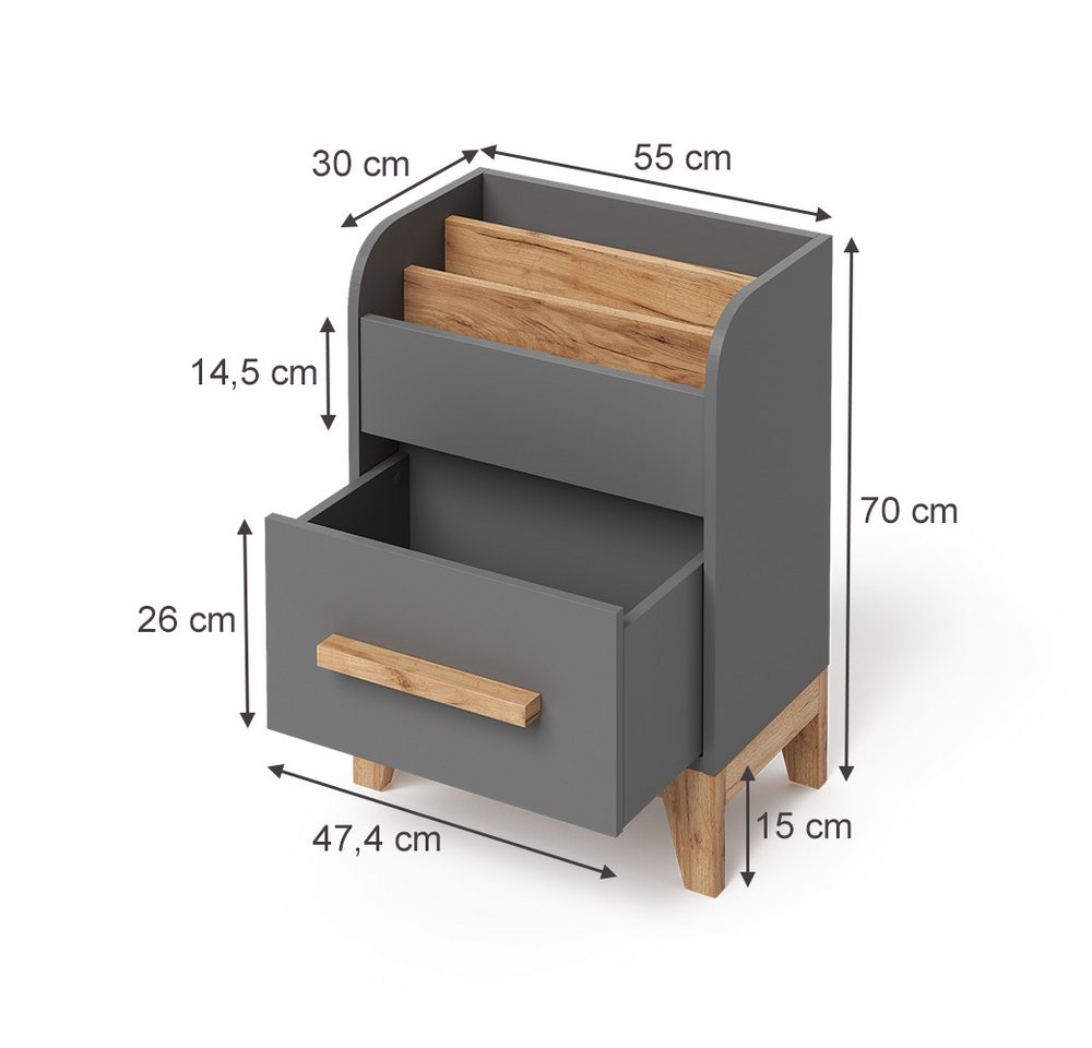 VitaliSpa® Bücherregal Malia, Grau/Artisan, 55 x 70 cm mit Schublade Bild 4