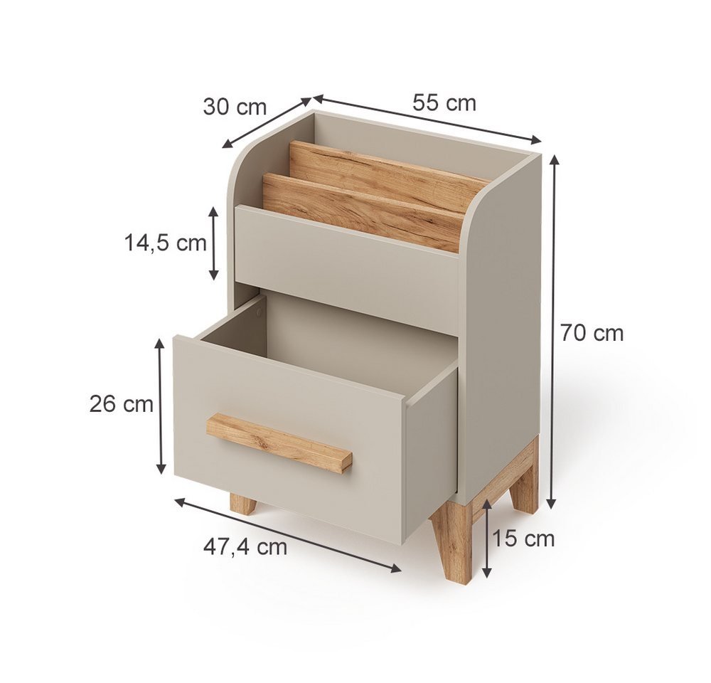 VitaliSpa® Bücherregal Malia, Cashmere/Artisan, 55 x 70 cm mit Schublade Bild 3