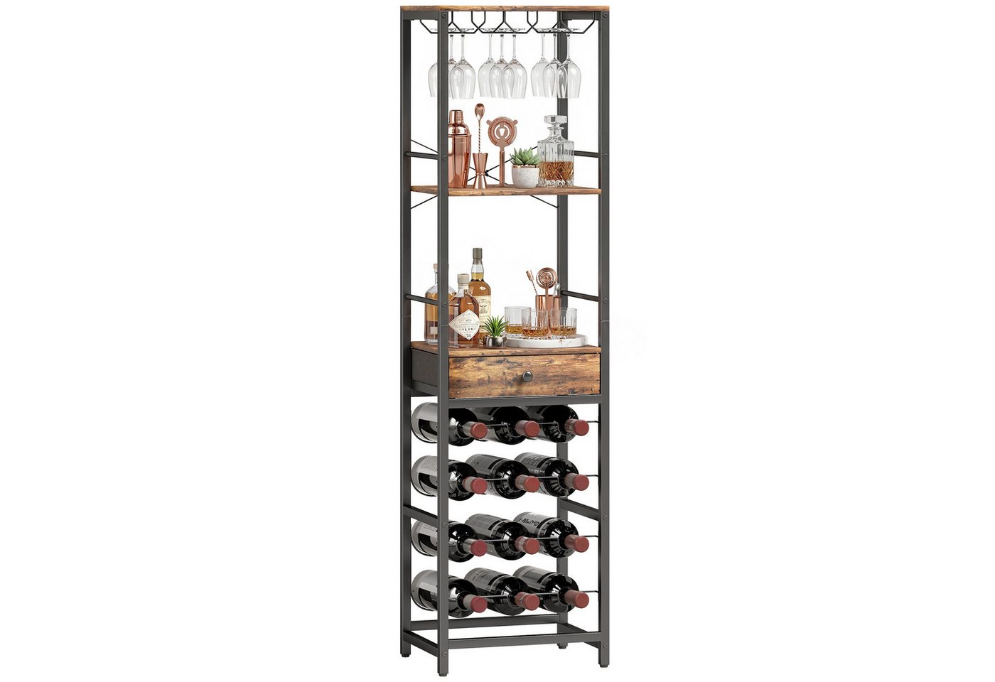 HOMCOM Weinregal, Weinhalter 1-tlg., Platz für 12 Flaschen, 9 Gläser, Schublade, Regal, Bar Bild 3