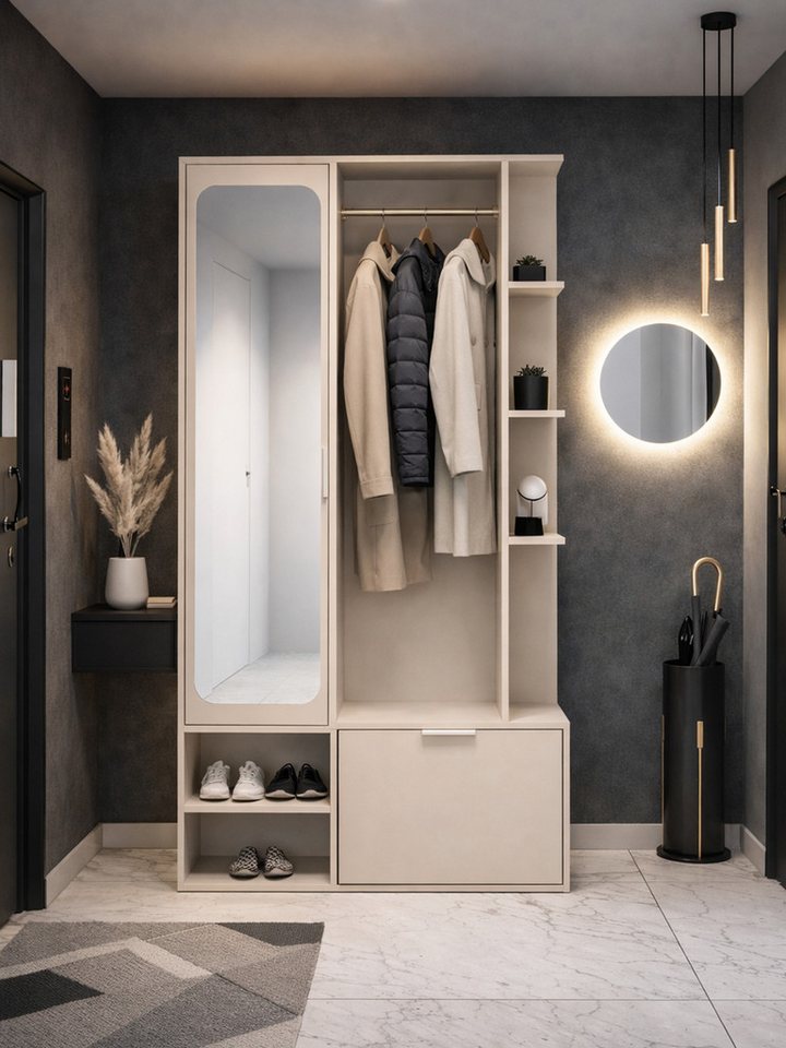Compleo Garderobenschrank mit Spiegel und mit Kleiderstange ALIS, Verschiedene Farben