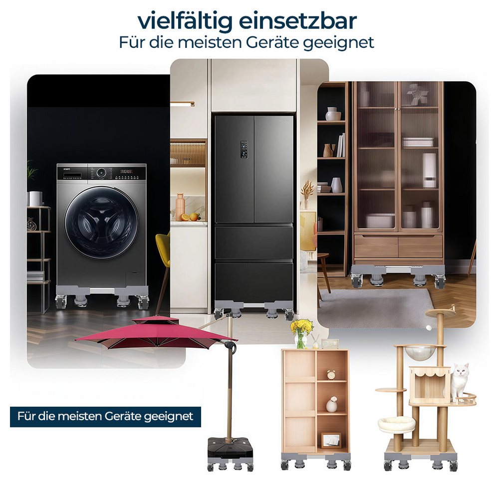 PFCTART Waschmaschinenuntergestell Waschmaschinen-Untergestell verstellbar mit Rollen, 42–66 cm, Zubehör für Waschmaschinen, Wäschetrockner, Kühlschränke und andere Haushaltsgeräte, Mit 8 Füßen, 4 Rollen, stoßdämpfend, bis 300 kg belastbar Bild 2