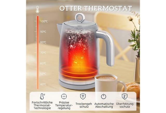 HOMCOM Frühstücks-Set 2200W Schnell, Kalkfilter, 7 Bräunungsstufen, Krümelfach, Grau (2-tlg), 4-Scheiben-Toaster, 1,7L Wasserkocher