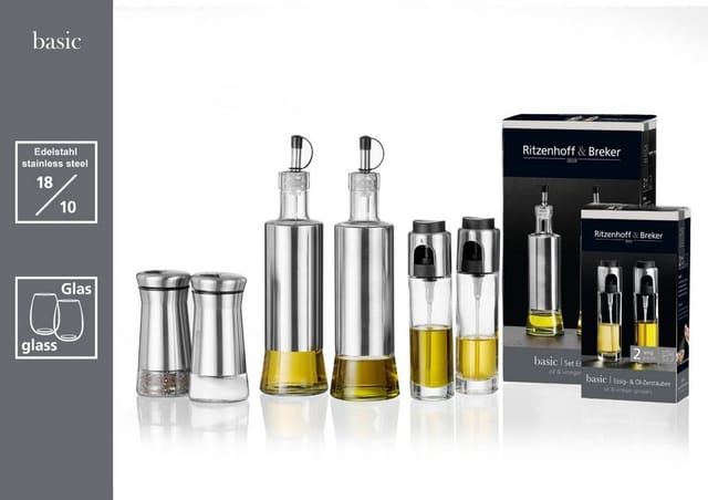 Ritzenhoff & Breker Vorratsglas Essig und Öl Zerstäuber Set 2 teilig 100 ml, Glas, (2-tlg), Unterschiedliche Tropfen Symbole