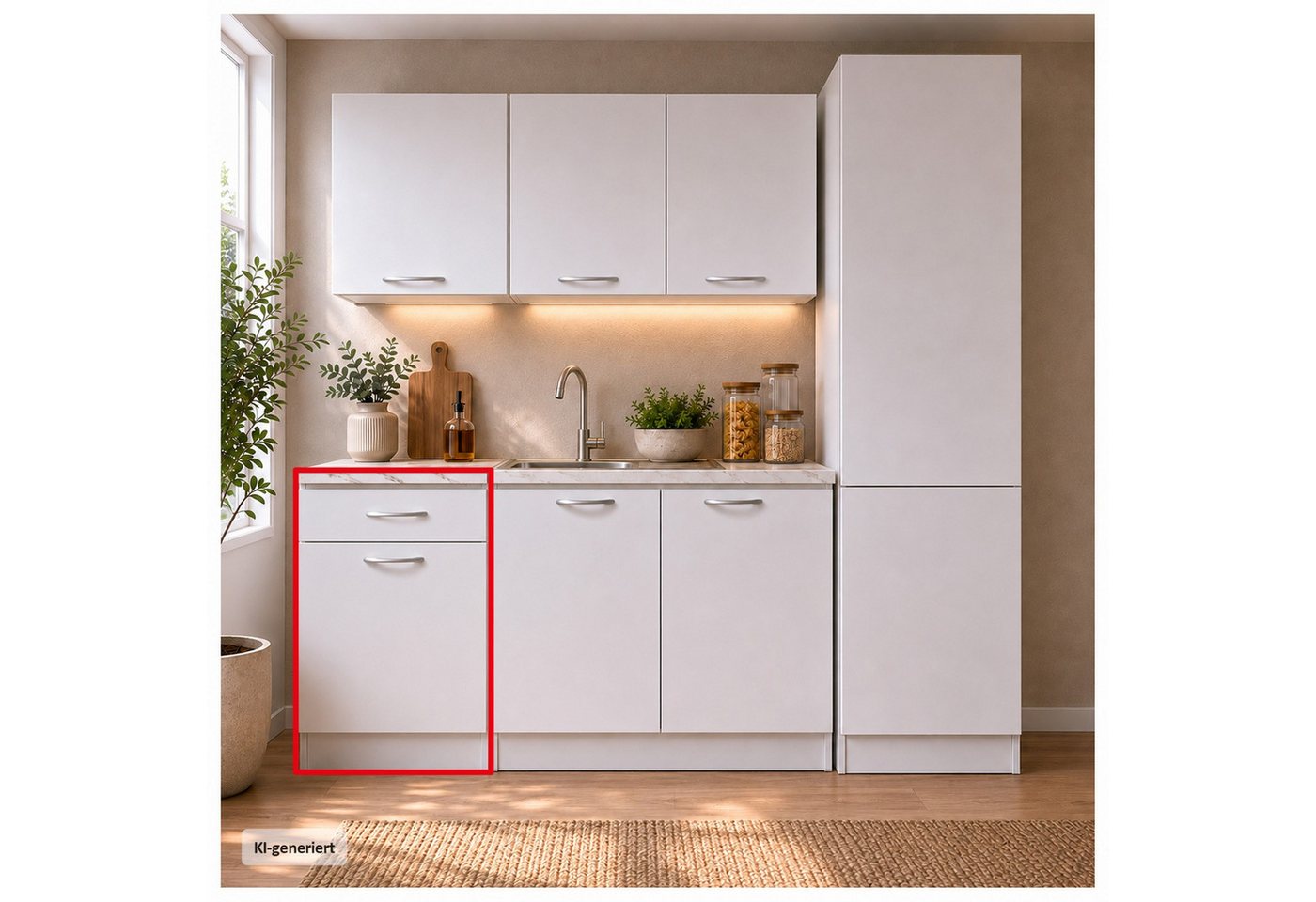 HTI-Living Unterschrank Küchenunterschrank Jenna Weiß 50 cm (1 Stück, 1-St., 1 Küchenunterschrank) Modular erweiterbar, modernes Design, Arbeitsplatte Marmoroptik