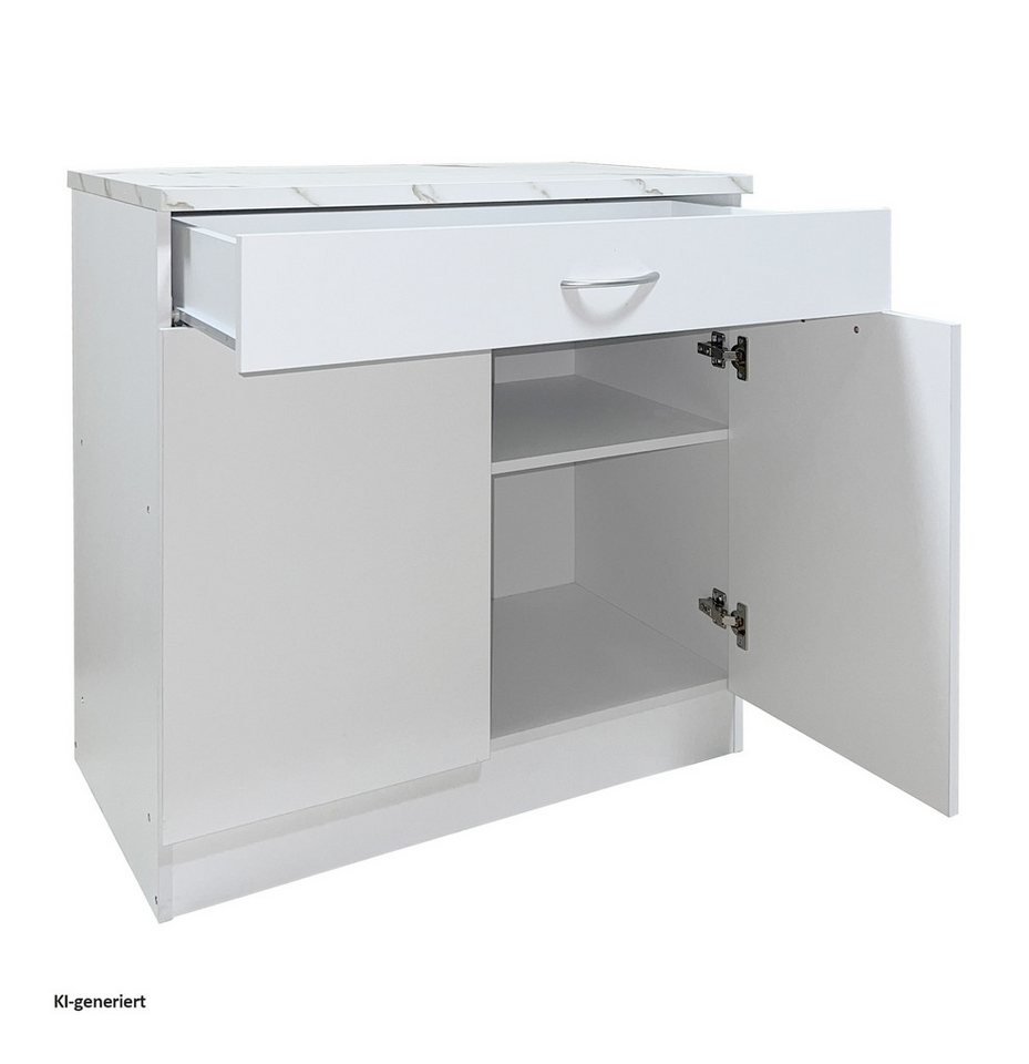 HTI-Living Unterschrank Küchenunterschrank Jenna Weiß 80 cm mit Schublade (1 Stück, 1-St., 1 Küchenunterschrank) Modular erweiterbar, modernes Design, Arbeitsplatte Marmoroptik Bild 3