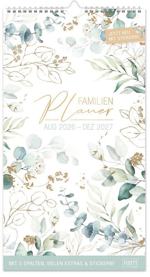 Wandkalender Familienplaner 26/27 Wand-Kalender 5-spaltig 17 Monate [Blattgold]