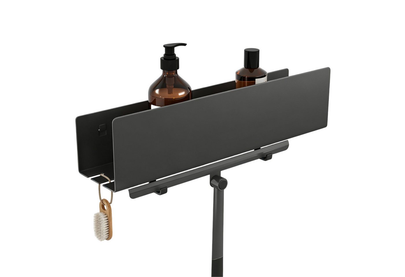 doporro Duschablage Duschregal Wandregal 40cm mit 2 Haken aus Carbonstahl Reglo-18, Offene Drainagestruktur,erhöhter Schutzrand,2 abnehmbare Haken Bild 2