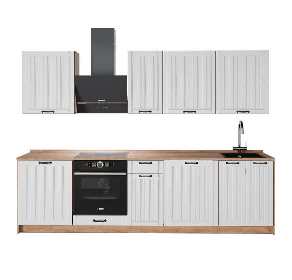 Vicco Küchenzeile Fame-Line, Weiß Landhaus/Goldkraft Eiche, 280 cm ohne Arbeitsplatte Bild 4