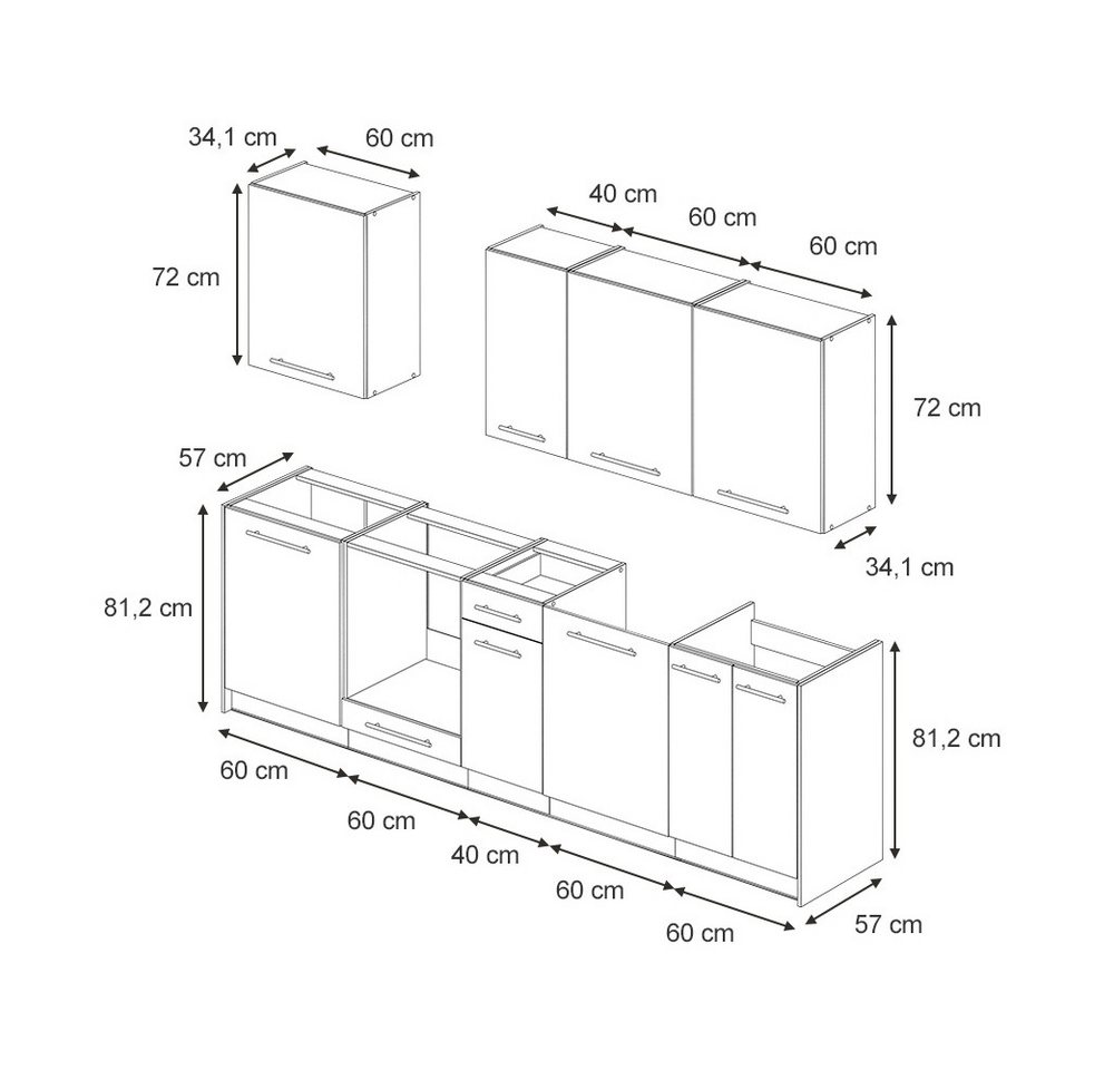Vicco Küchenzeile Fame-Line, Weiß Landhaus/Goldkraft Eiche, 280 cm ohne Arbeitsplatte Bild 5