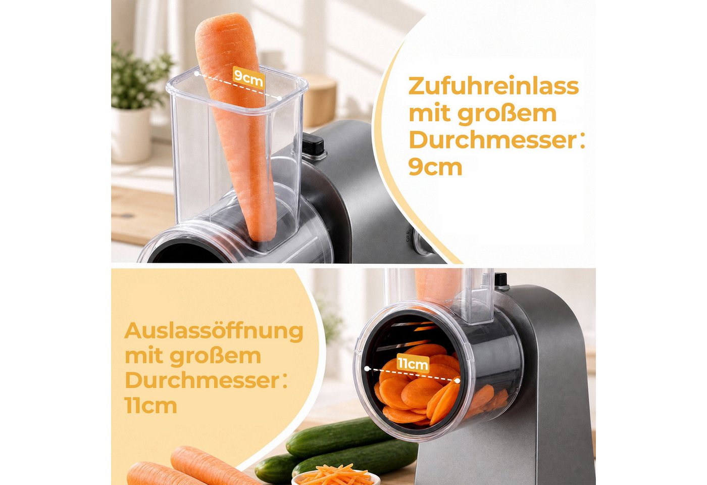 FOHERE Gemüsehobel Gemüseschneider Elektrischer Gemüsehobel, 6 Edelstahlklingen, (1-St), geeignet für Käsestücke, Obst und Gemüse, ein-Knopf-Bedienung