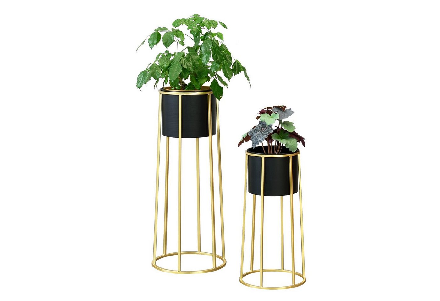 en.casa Blumenständer (Set, 2er), »Macon« Blumenkübel Pflanzenständer Pflanztopf Metall schwarz/gold Bild 2