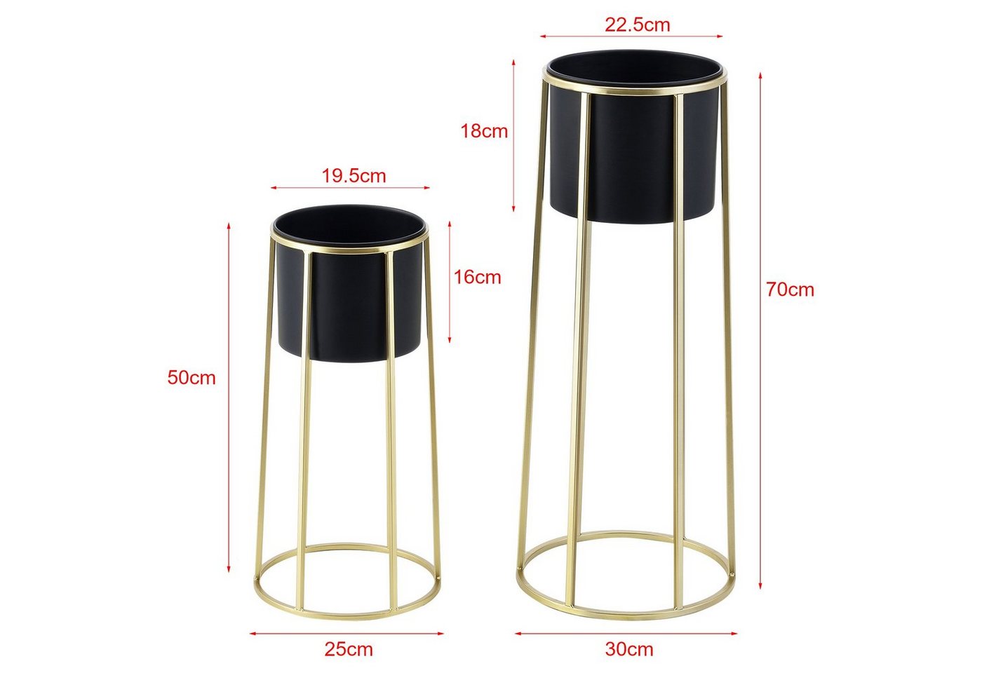 en.casa Blumenständer (Set, 2er), »Macon« Blumenkübel Pflanzenständer Pflanztopf Metall schwarz/gold Bild 3