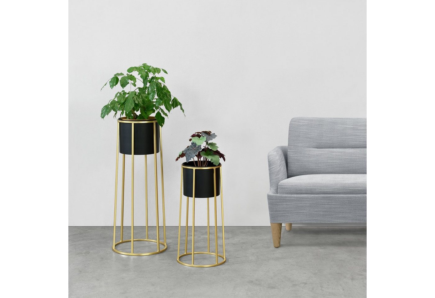 en.casa Blumenständer (Set, 2er), »Macon« Blumenkübel Pflanzenständer Pflanztopf Metall schwarz/gold Bild 4