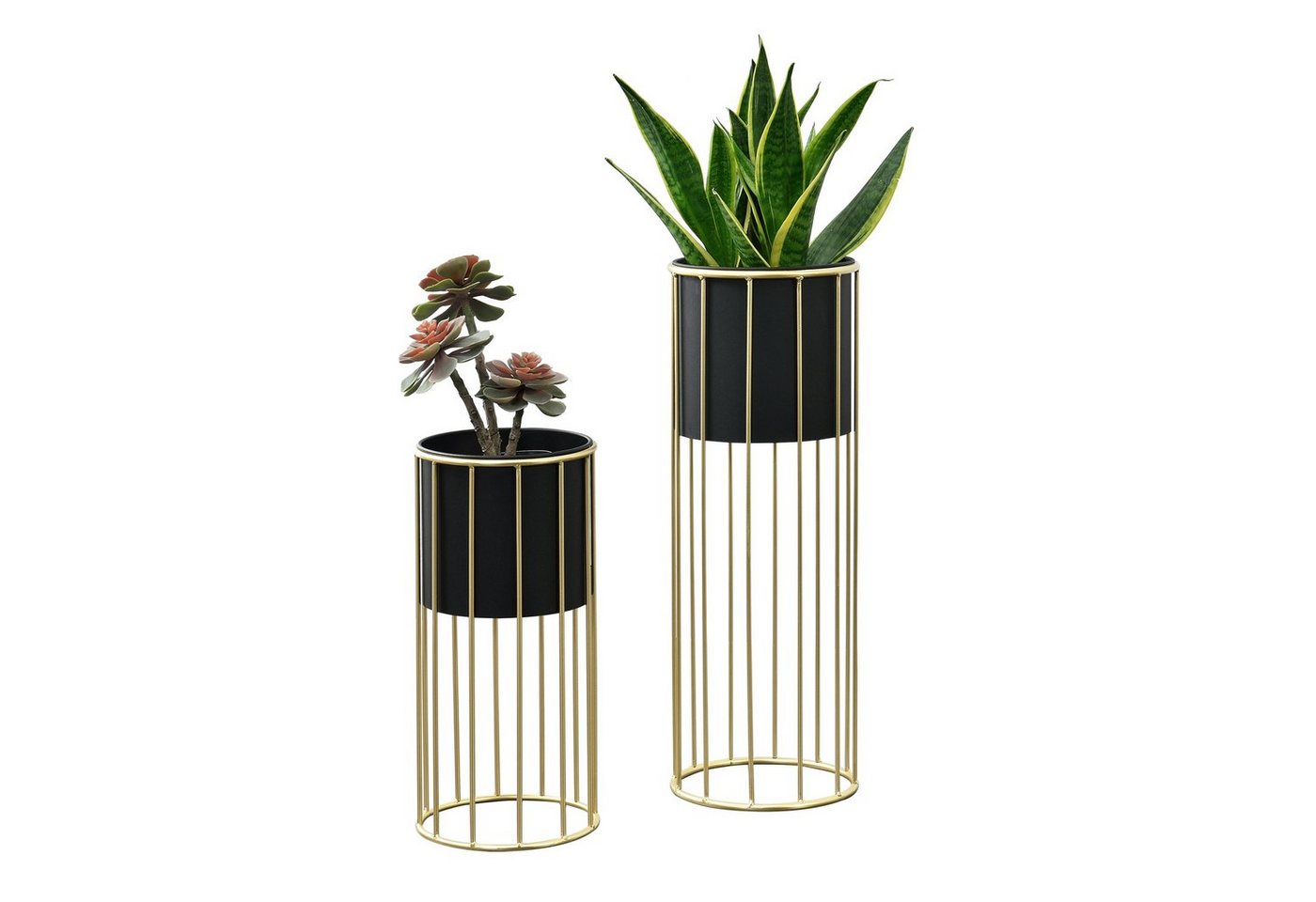 en.casa Blumenständer (Set, 2er), »Mortsel« Pflanzenständer 2er Set Metall Schwarz/Goldfarben Bild 3