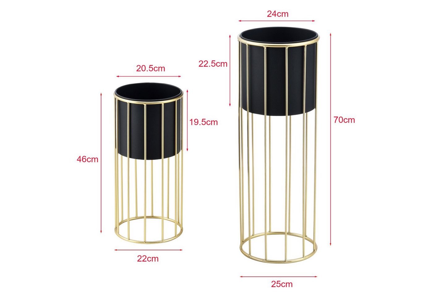 en.casa Blumenständer (Set, 2er), »Mortsel« Pflanzenständer 2er Set Metall Schwarz/Goldfarben Bild 5