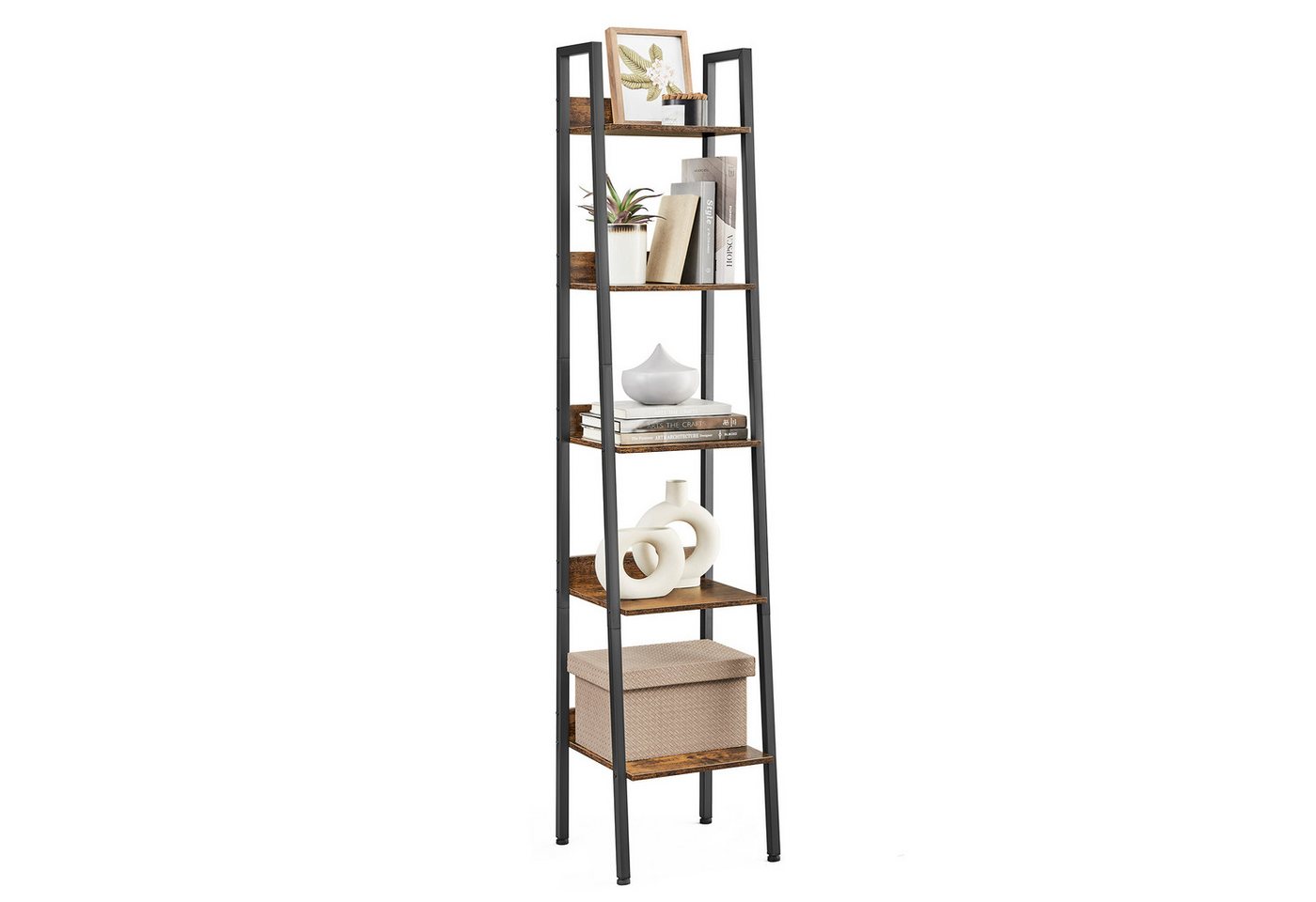 VASAGLE Standregal Bücherregal, Leiterregal mit 5 Ebenen, schmales freistehendes, Regal für Arbeitszimmer, Wohnzimmer, Industrie-Design, 33,8x170x30 cm