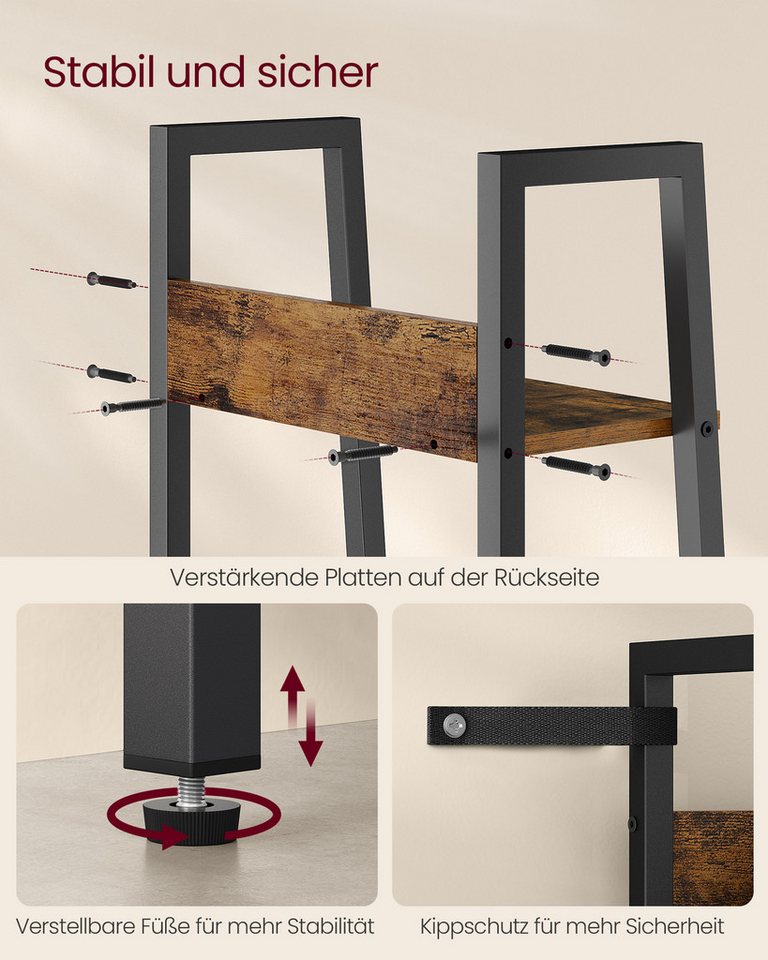 VASAGLE Standregal Bücherregal, Leiterregal mit 5 Ebenen, schmales freistehendes, Regal für Arbeitszimmer, Wohnzimmer, Industrie-Design, 33,8x170x30 cm Bild 3