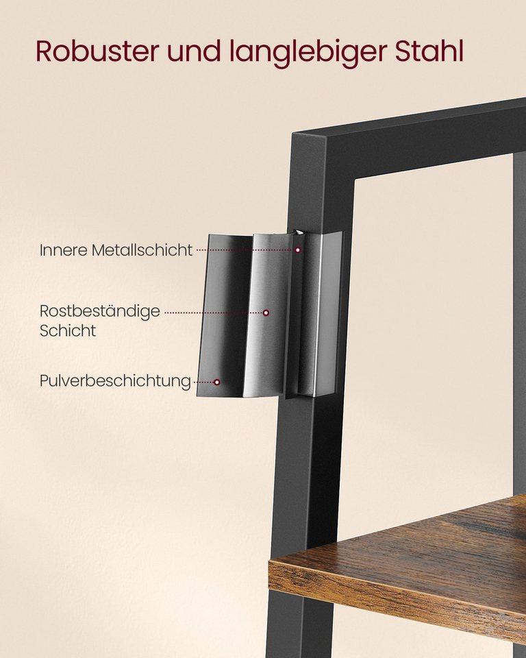 VASAGLE Standregal Bücherregal, Leiterregal mit 5 Ebenen, schmales freistehendes, Regal für Arbeitszimmer, Wohnzimmer, Industrie-Design, 33,8x170x30 cm Bild 5