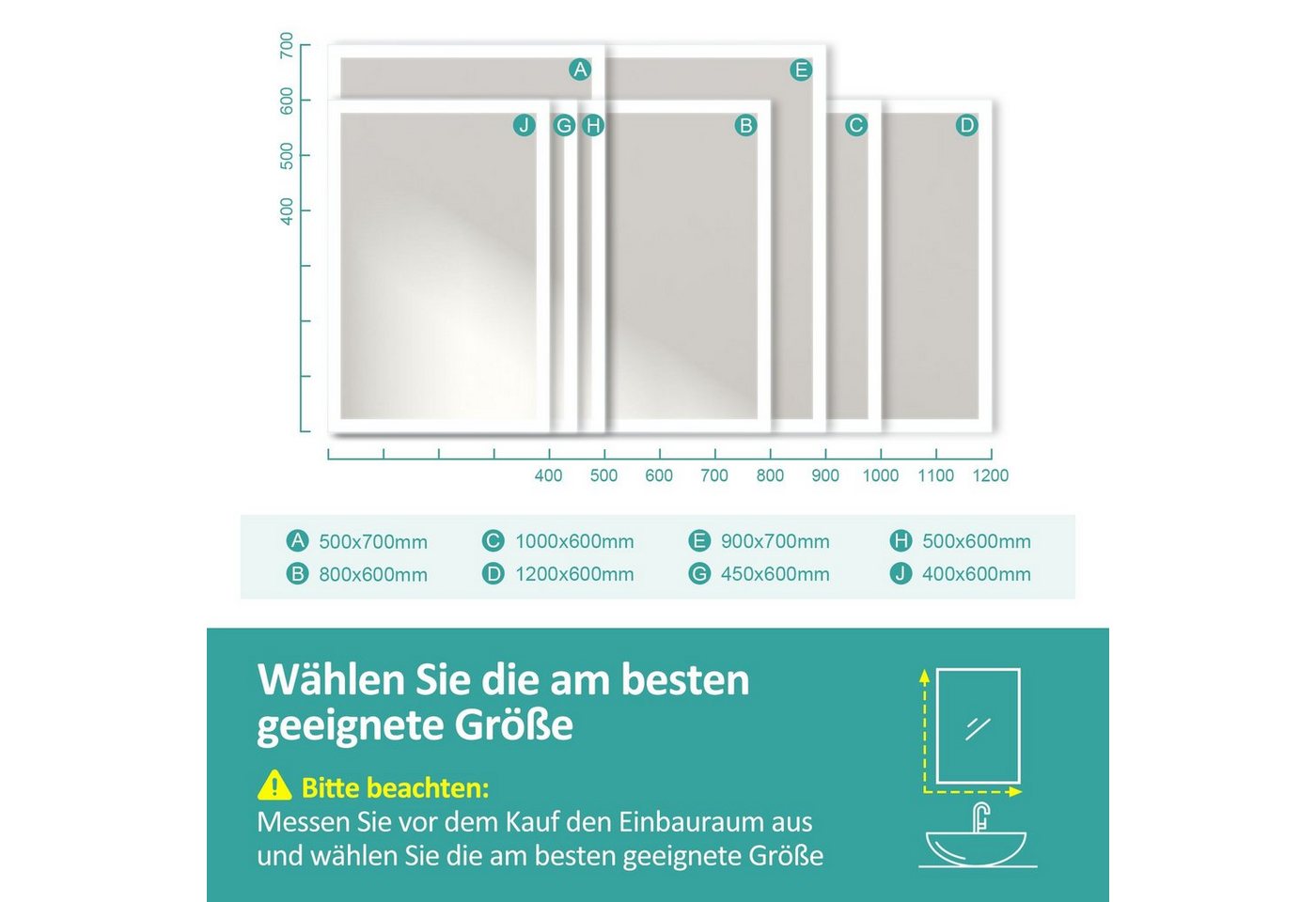 EMKE Badspiegel Badezimmerspiegel LED Badspiegel mit beleuchtung Wandspiegel (Vertikal und Horizontal möglich, Touch-schalter), kaltweiß 6500K Beleuchtung IP44, ohne Stauraum Bild 5