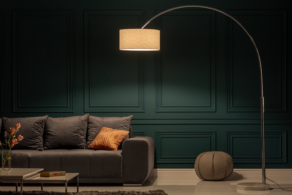 riess-ambiente Bogenlampe LOUNGE DEAL 170-200cm weiß / silber, Ein-/Ausschalter, ohne Leuchtmittel, Wohnzimmer · Metall · Leinen · Marmor · Modern Bild 2