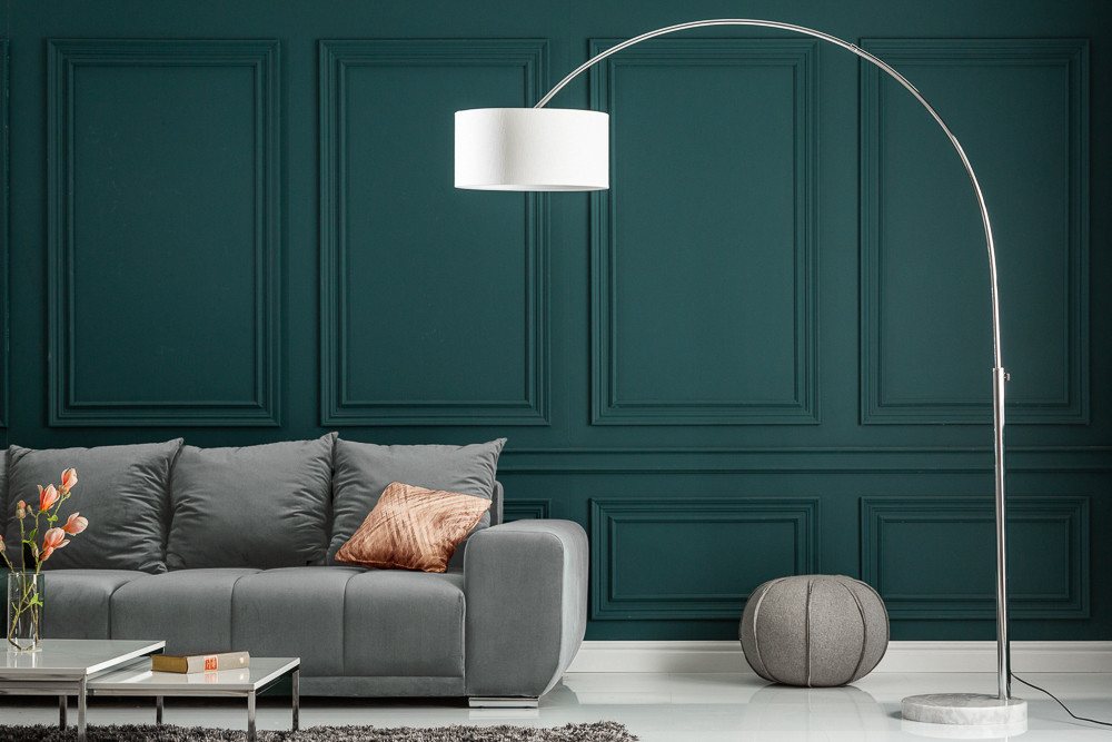 riess-ambiente Bogenlampe LOUNGE DEAL 170-200cm weiß / silber, Ein-/Ausschalter, ohne Leuchtmittel, Wohnzimmer · Metall · Leinen · Marmor · Modern Bild 3