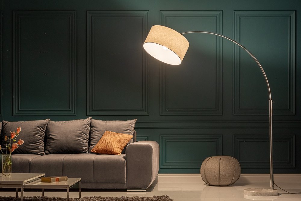 riess-ambiente Bogenlampe LOUNGE DEAL 170-200cm weiß / silber, Ein-/Ausschalter, ohne Leuchtmittel, Wohnzimmer · Metall · Leinen · Marmor · Modern Bild 5
