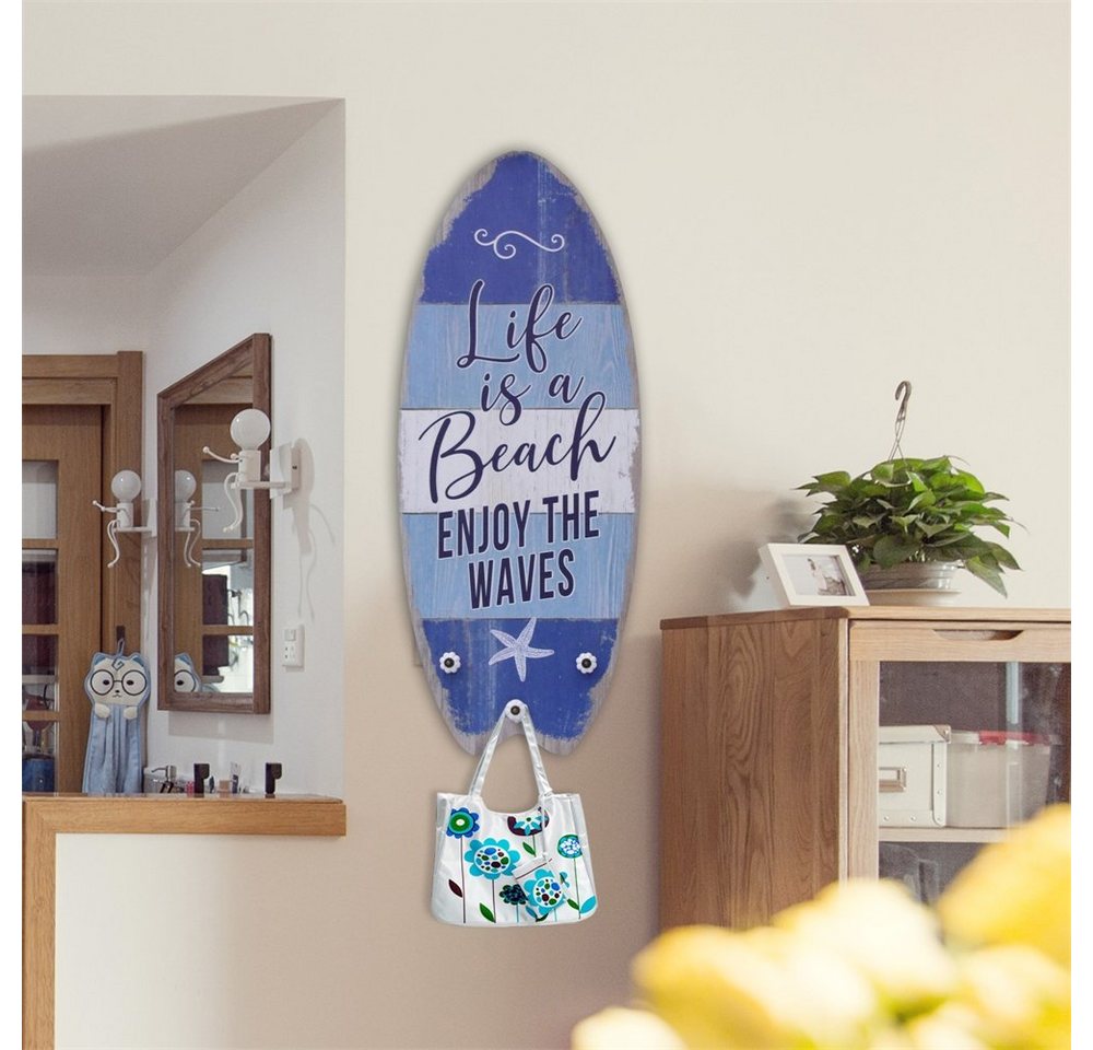 Mucola Garderobenpaneel Plankenschild mit Kleiderhaken Holzbild Surfbrett Wandbild Wandschild (Stück, Garderobe), Surfbrett Optik Bild 5