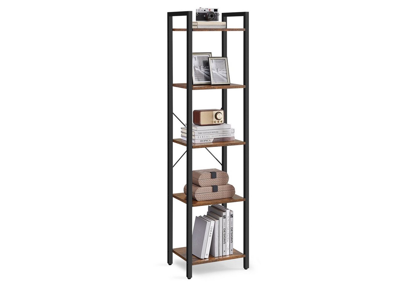 VASAGLE Bücherregal Standregal, Lagerregal, 5 Ebenen, Bücherregal, Stahlrahmen, Büroregal