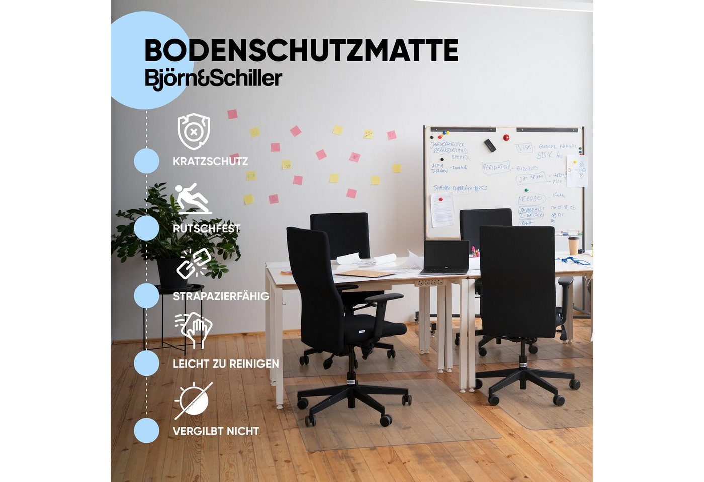 Björn&Schiller Bodenschutzmatte Bodenmatte Kratzschutz, Bürostuhlunterlage, 50x70 cm, Transparent, Schreibtischunterlage Stuhlunterlage Stärke: 1,5 mm Bild 2