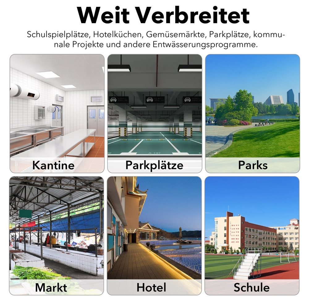 Feel2Home Regenrinne Entwässerungsrinne STAHL A15 Bodenrinne 1,5T Stahlrost ver. Größen,A15, Stück, Stück, inkl. 2 Endkappen, Kanalanschluss-SET und Diebstahlschutz