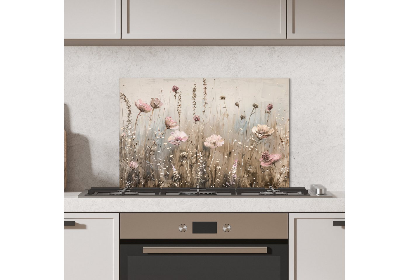 KitchenYeah Küchenrückwand Blumen - Rosa - Modern - Beige, (1-tlg), Spritzschutz Küche, Küchendeko, 60x40 cm Bild 3
