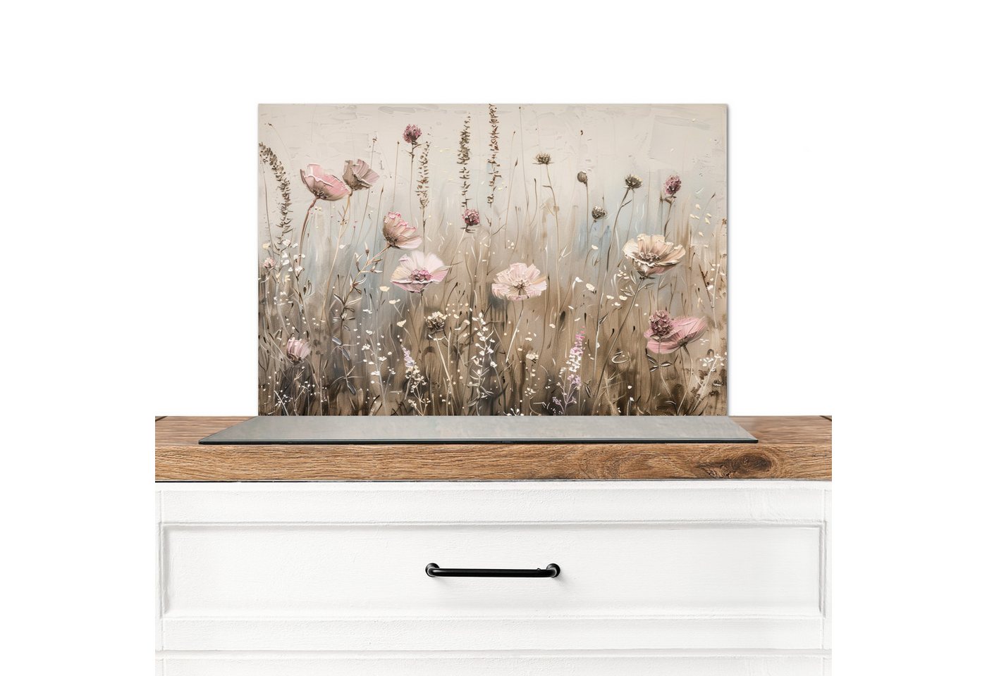 KitchenYeah Küchenrückwand Blumen - Rosa - Modern - Beige, (1-tlg), Spritzschutz Küche, Küchendeko, 60x40 cm Bild 5