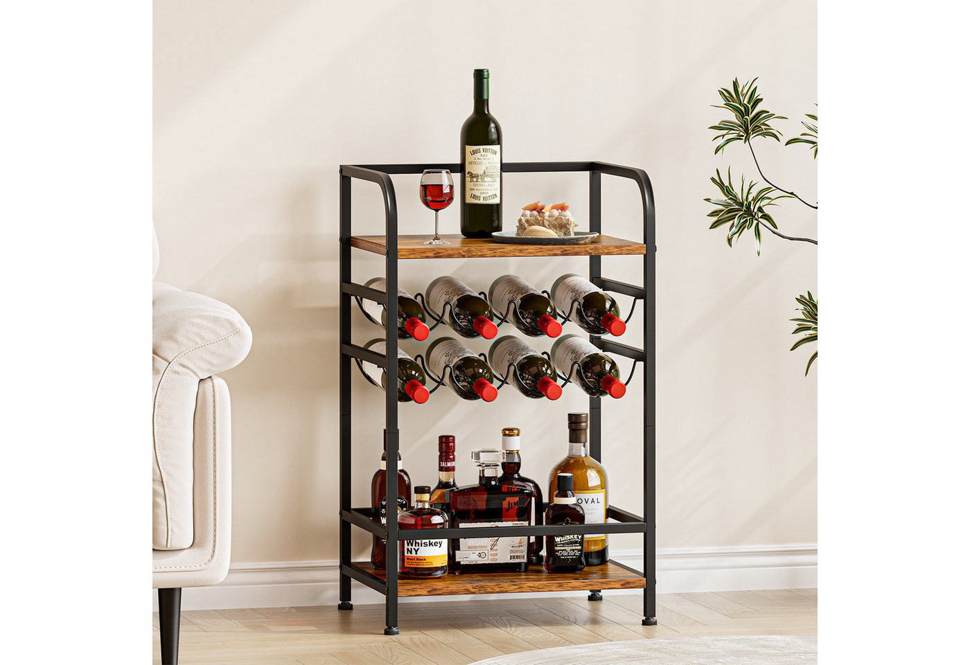 OUNUO Weinregal freistehend Flaschenregal 4 Etagen für 8 Flaschen 43 x 30 x 75 cm Bild 2