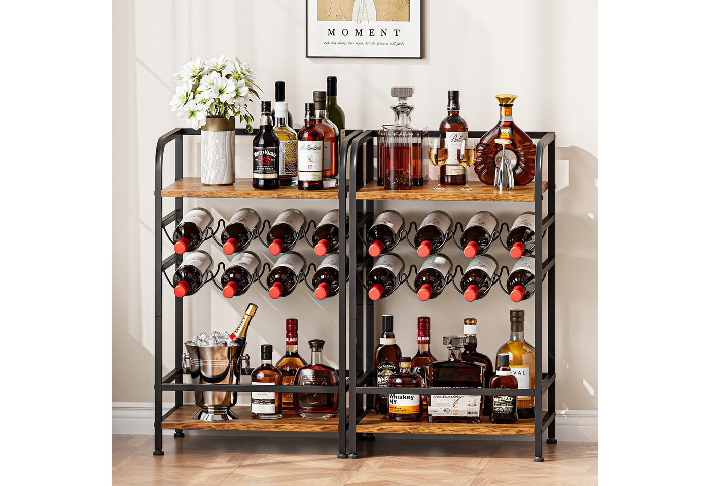OUNUO Weinregal freistehend Flaschenregal 4 Etagen für 8 Flaschen 43 x 30 x 75 cm Bild 4