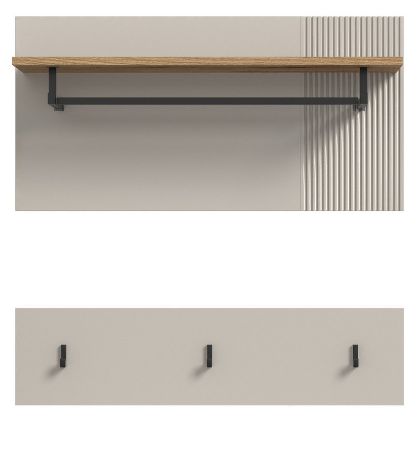 Inn.Furn Garderobenpaneel Skid (Wandgarderobe in Kaschmir Sand mit Eiche, Set 2-teilig, 80 x60 cm), mit Kleiderstange und Fräsungen Bild 2