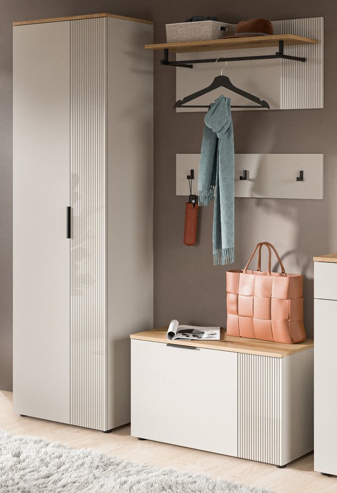 Inn.Furn Garderobenpaneel Skid (Wandgarderobe in Kaschmir Sand mit Eiche, Set 2-teilig, 80 x60 cm), mit Kleiderstange und Fräsungen Bild 3