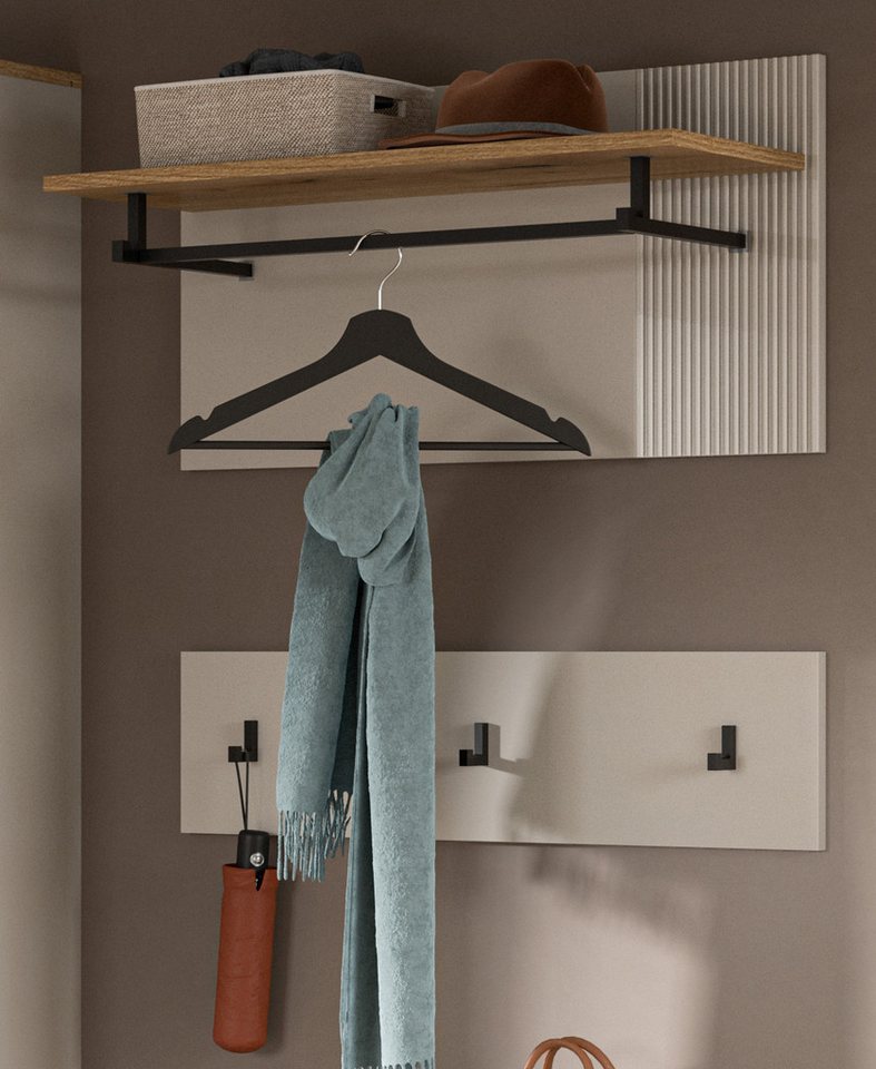 Inn.Furn Garderobenpaneel Skid (Wandgarderobe in Kaschmir Sand mit Eiche, Set 2-teilig, 80 x60 cm), mit Kleiderstange und Fräsungen Bild 4