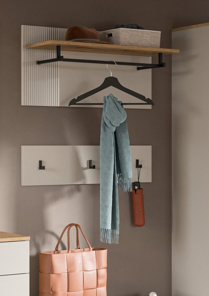 Inn.Furn Garderobenpaneel Skid (Wandgarderobe in Kaschmir Sand mit Eiche, Set 2-teilig, 80 x60 cm), mit Kleiderstange und Fräsungen Bild 5