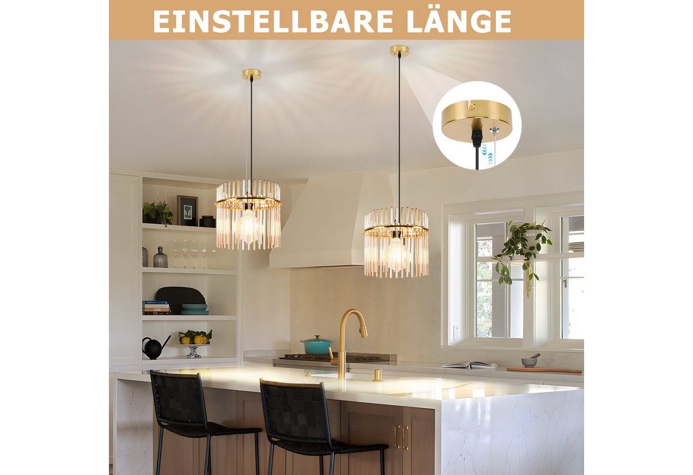 Nettlife Pendelleuchte Esstisch 1/2/3/5 Flammig Modern Schwarz/Gold Ø 60cm E27, ohne Leuchtmittel, Esstischlampe für Wohnzimmer Küche Bild 2
